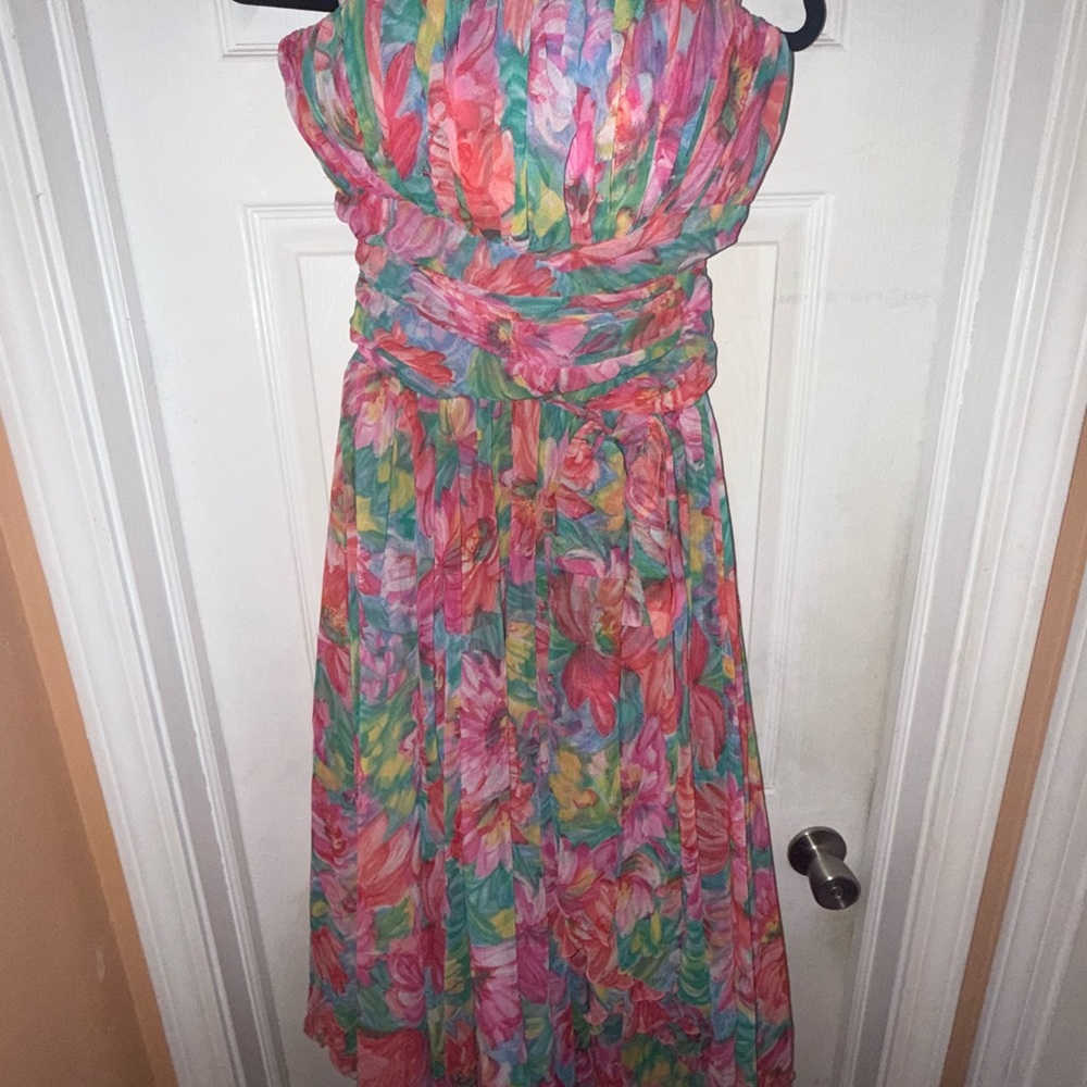 Floral Multicolor Strapless Dress By Anna De Villers Paris Size 12
